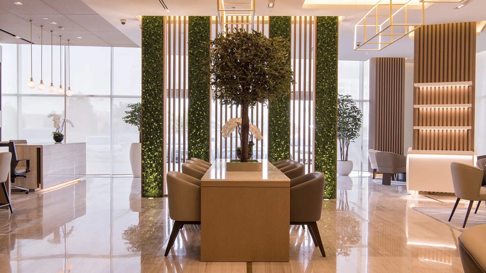 A lavish sales office for Rafal Sky Villa, a concept featuring luxurious residential apartments.