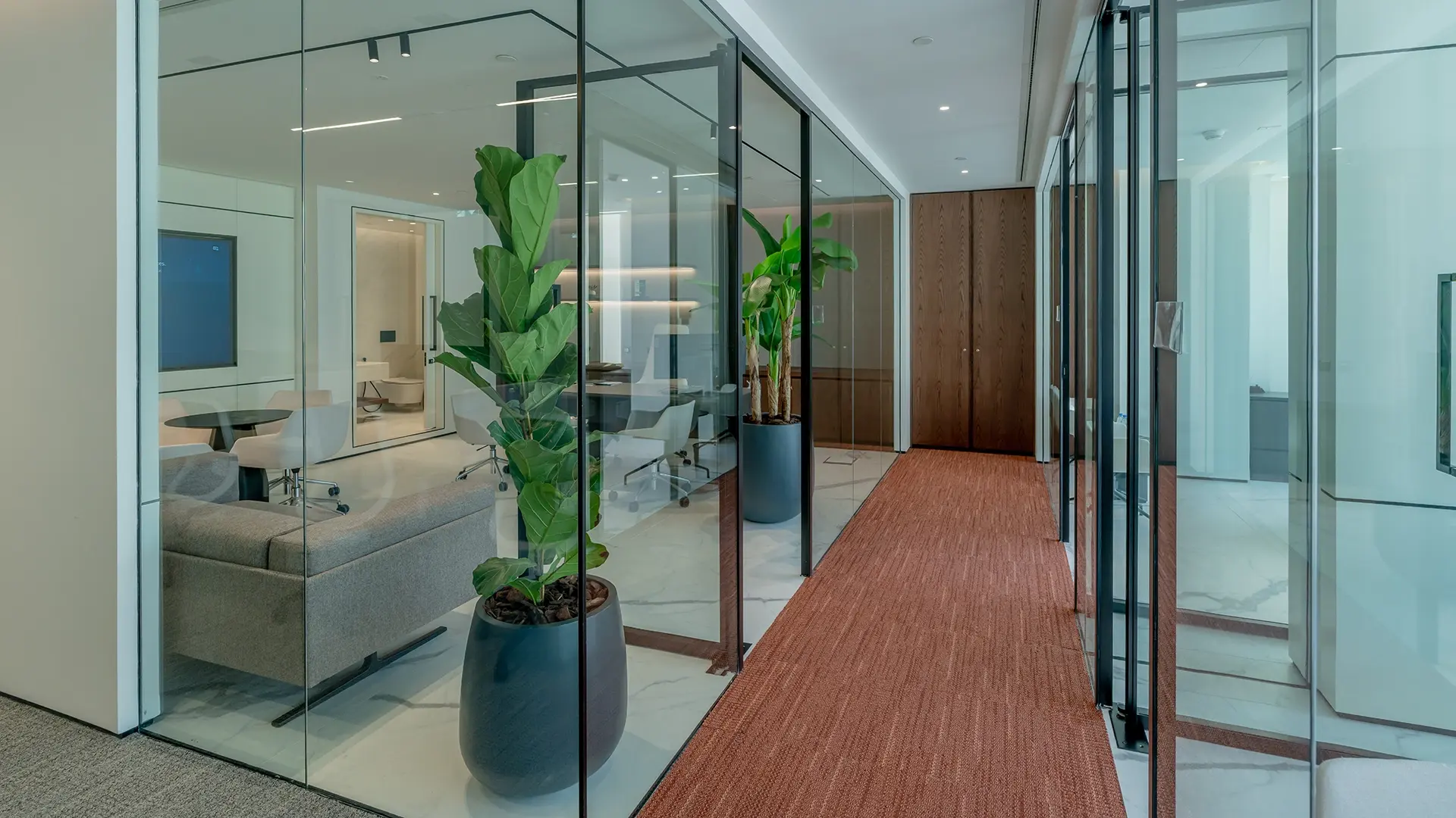 Turnkey office fit out by Havelock One Interiors showing self-contained offices with glass dividers