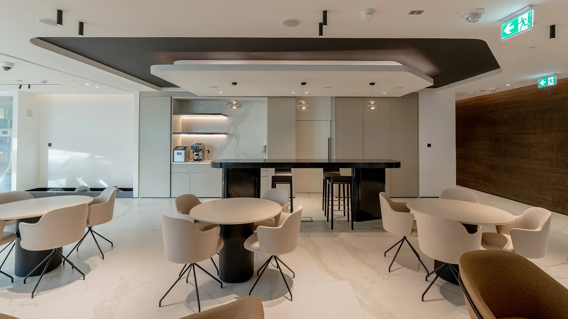 Turnkey office fit out by Havelock One Interiors showing breakout kitchen area